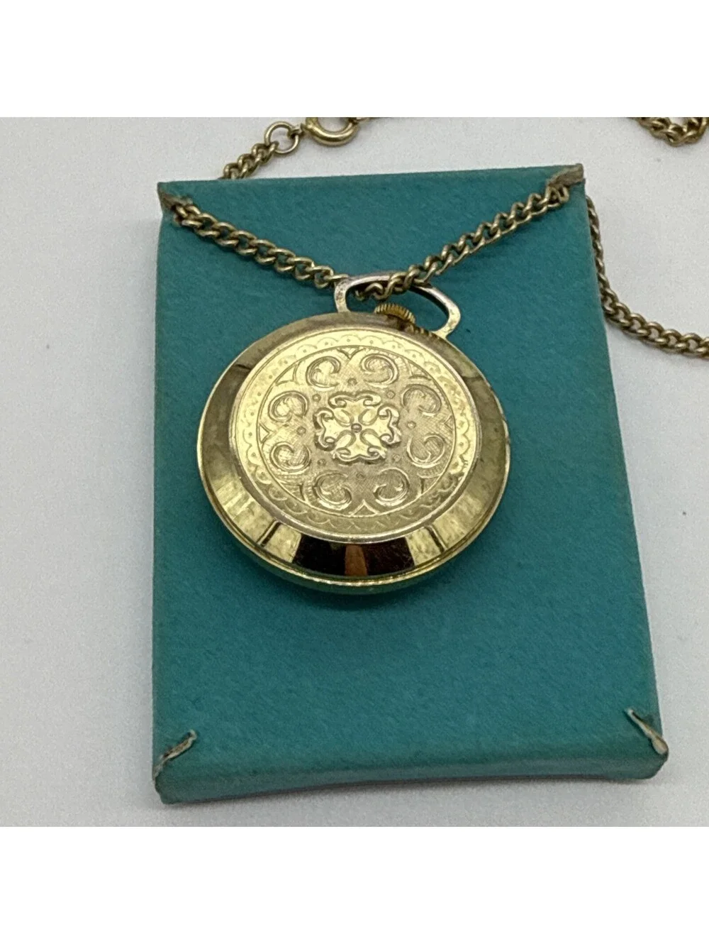 Vintage Bradley Pendant Watch Working Swiss Made Gold Tone Starburst 1966 Case